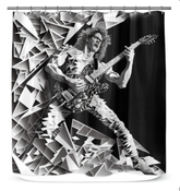 Close-up of Swing Beat shower curtain fabric showcasing its quality and design.